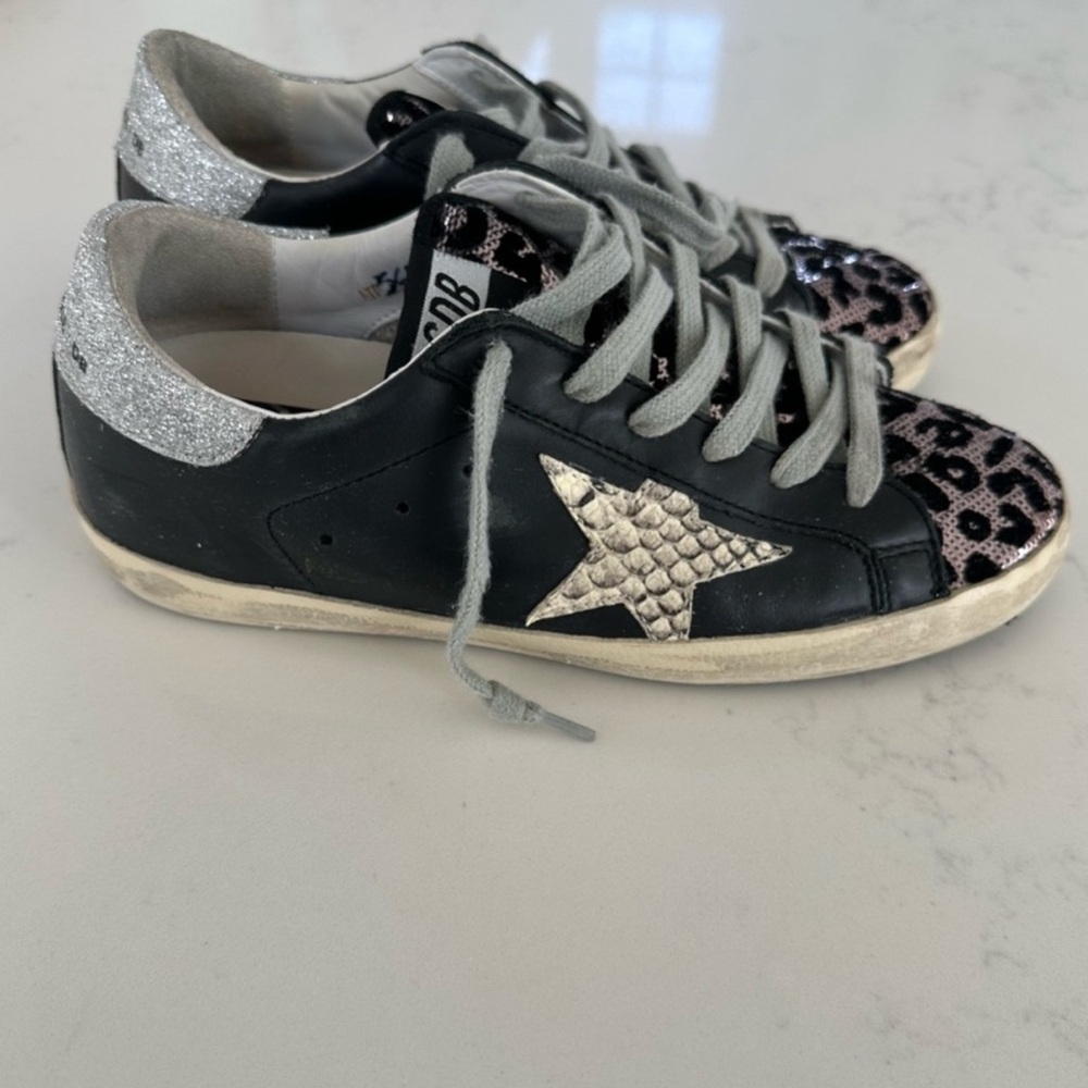 Rare Leopard Golden Goose Black + Silver Women's Sneakers - Picture 2 of 2